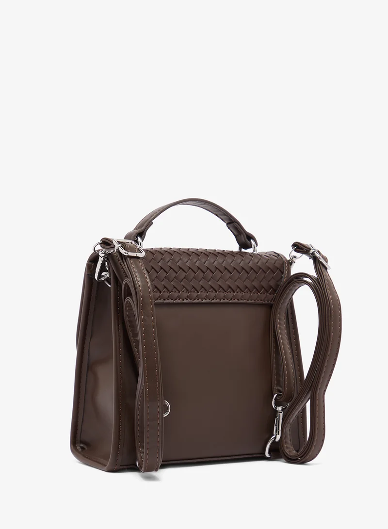 جينجر Woven Texture With Buckle Detail Backpack
